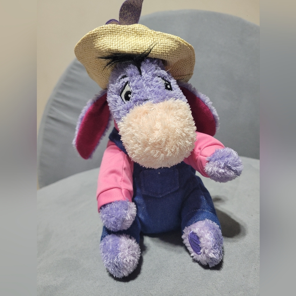 Purple Plush Donkey Toy with Straw Hat